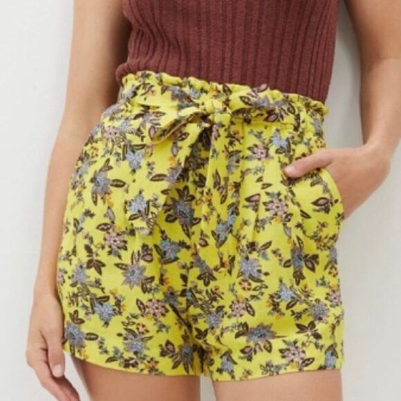 ANTHROPOLOGIE HIGH WAIST SELF TIE BELT PLEATED FRONT LINEN BLEND SHORTS NWT - Picture 1 of 10